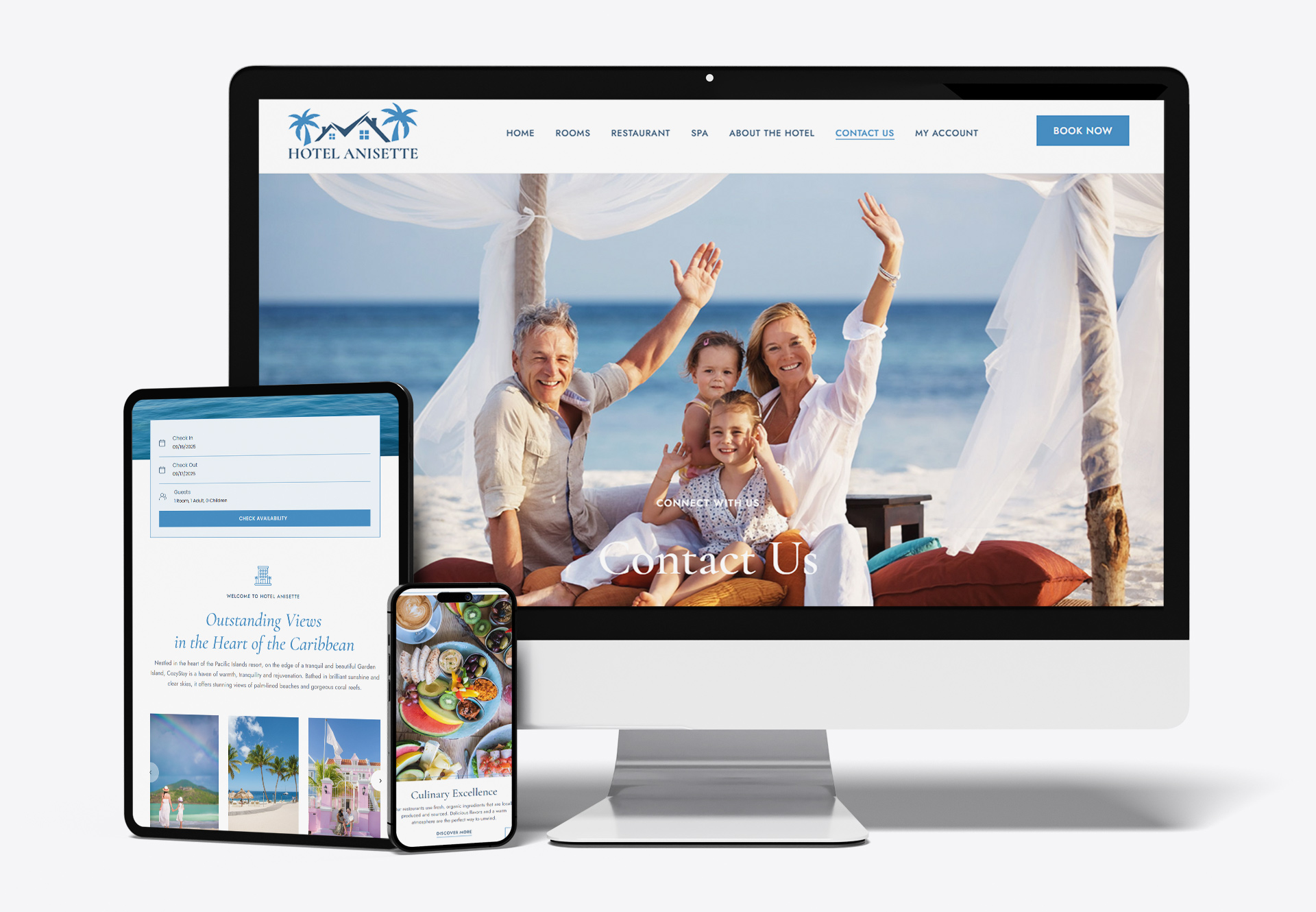 Hotel Anisette website on three devices